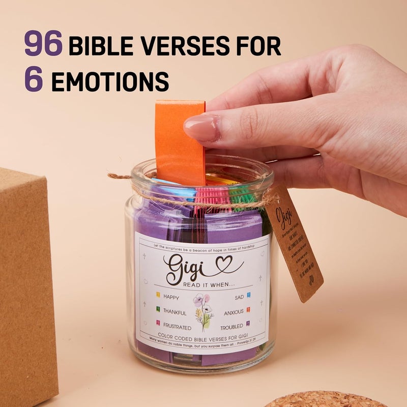 DOSINY Gigi Gifts For Grandma, Gigi Bible Verse Jar, Mothers Day, Christmas, Birthday Gifts For Gigis From Grandkids, Decorative Glass Inspirational Scripture Jar with 96 Bible Verse - Image 4